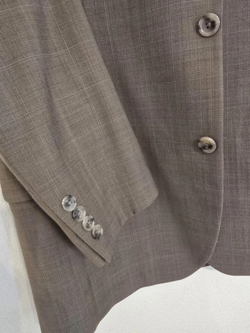 Jos. A. Bank Signature Wool Tan Beige Blue Stripe Plaid 40R Blazer Sport Coat